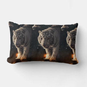 White Tiger – Midnight Snow And Golden Light Lumbar Cushion