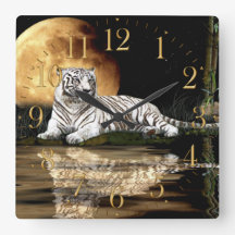 White Tiger & Moon Big Cat Animal-Lover Wall Clock