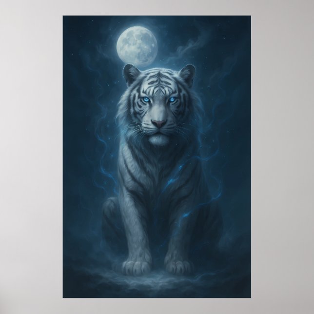 White Tiger – Moonlit Mystical Scene | ManJiangHon Poster (Front)
