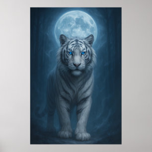 White Tiger – Moonlit Mystical Scene   ManJiangHon Poster