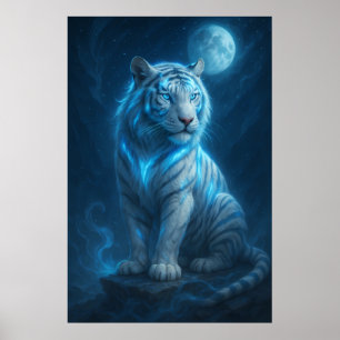 White Tiger – Moonlit Mystical Scene   ManJiangHon Poster