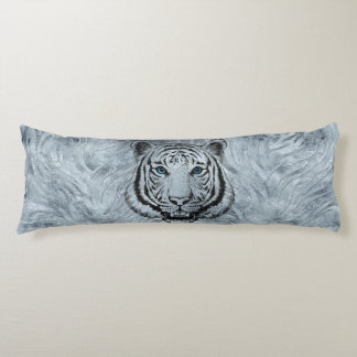 White Tiger on Frost glass background Body Cushion