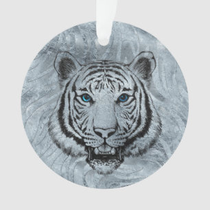 White Tiger on Frost glass background Ornament