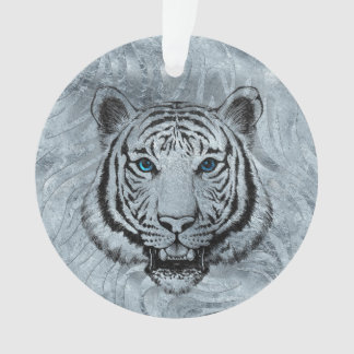 White Tiger on Frost glass background Ornament