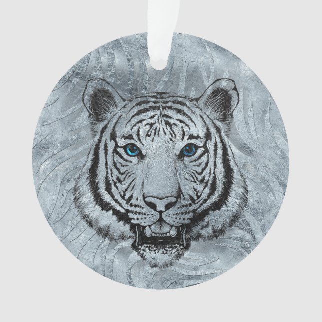 White Tiger on Frost glass background Ornament (Front)