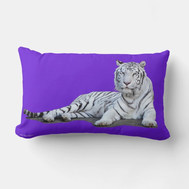 White Tiger on Purple Lumbar Cushion (Front)