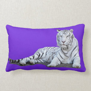 White Tiger on Purple Lumbar Cushion