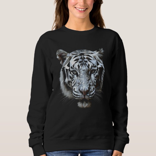 White tiger polygon  animal motif tiger sweatshirt (Front)