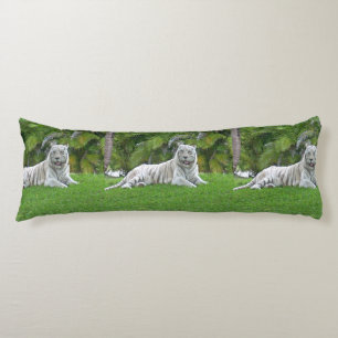 White Tiger Resting Among Green Palms Body Cushion