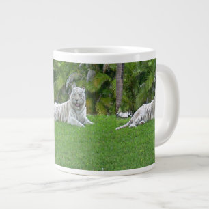 White Tiger Resting in Soft Green Foliage Large Coffee Mug