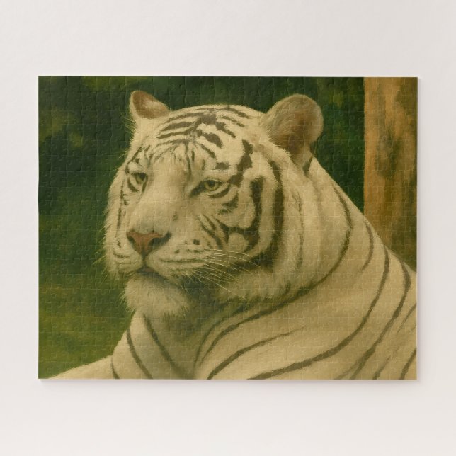 White Tiger Resting in Woodland Shade Jigsaw Puzzle (Horizontal)