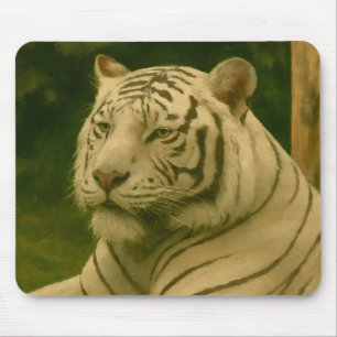 White Tiger Resting in Woodland Shade Mouse Pad