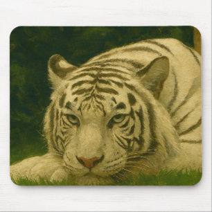 White Tiger Resting in Woodland Shade Mouse Pad