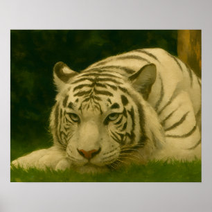 White Tiger Resting in Woodland Shade Poster