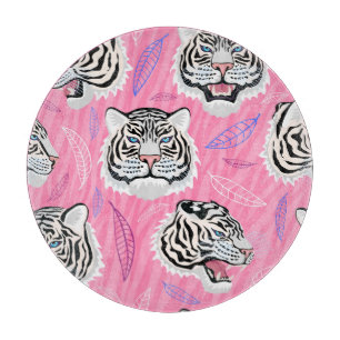 White Tiger Roar: Jungle Rainforest Pattern Cutting Board