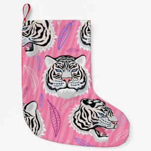 White Tiger Roar: Jungle Rainforest Pattern Small Christmas Stocking