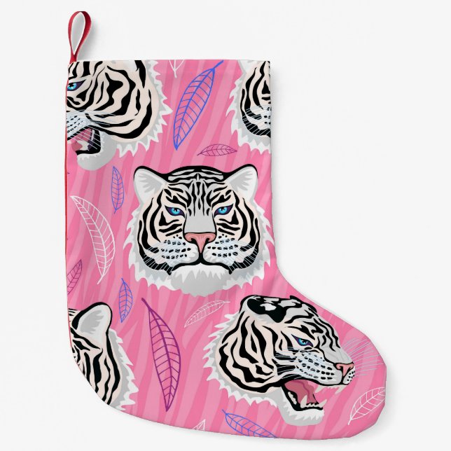 White Tiger Roar: Jungle Rainforest Pattern Small Christmas Stocking (Front)