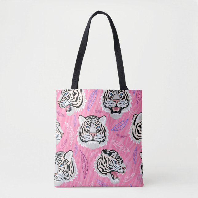 White Tiger Roar: Jungle Rainforest Pattern Tote Bag (Front)