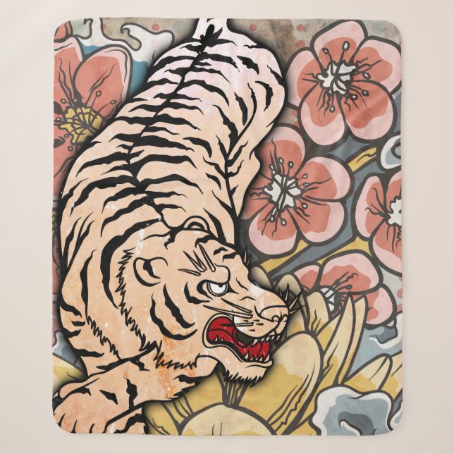 White Tiger Sherpa Blanket (Front)