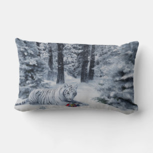 White Tiger Snow Forest Pillow – Enchanted Winter