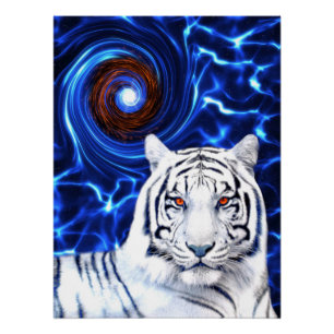 White Tiger Spirit Animal Vortex Glossy Poster