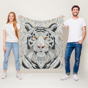 White tiger - Stained Glass Mosaic Digital Art Fleece Blanket