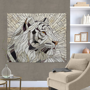 White tiger - Stained Glass Mosaic Digital Art Tapestry