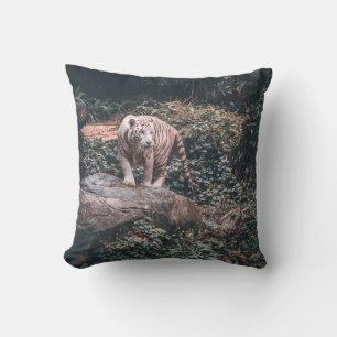 WHITE TIGER STANDING ON GREY STONE CUSHION