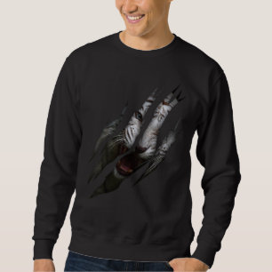 White Tiger Torn Claw Wild Safari Animal Cat Sweatshirt