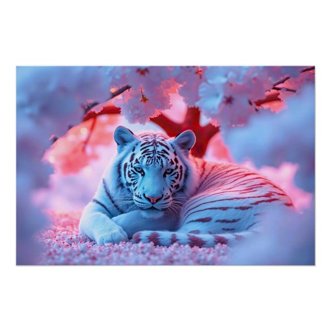 White tiger under cherry blossom tree poster (Front)