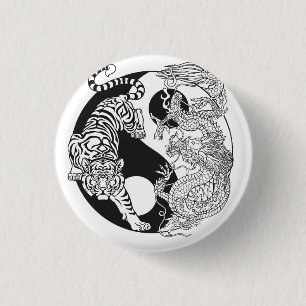 White tiger versus green dragon in the yin yang 3 cm round badge