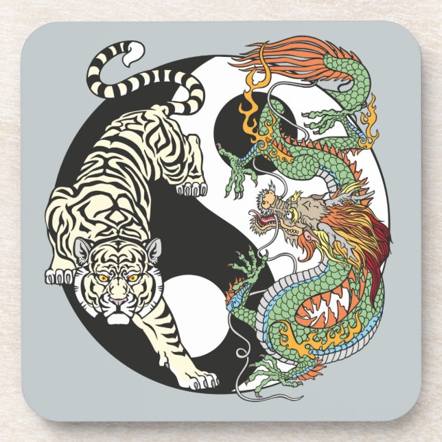 White tiger versus green dragon in the yin yang be coaster (Front)