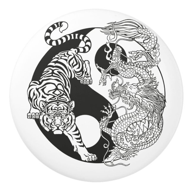 White tiger versus green dragon in the yin yang ceramic knob (Front)