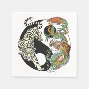 White tiger versus green dragon in the yin yang napkin
