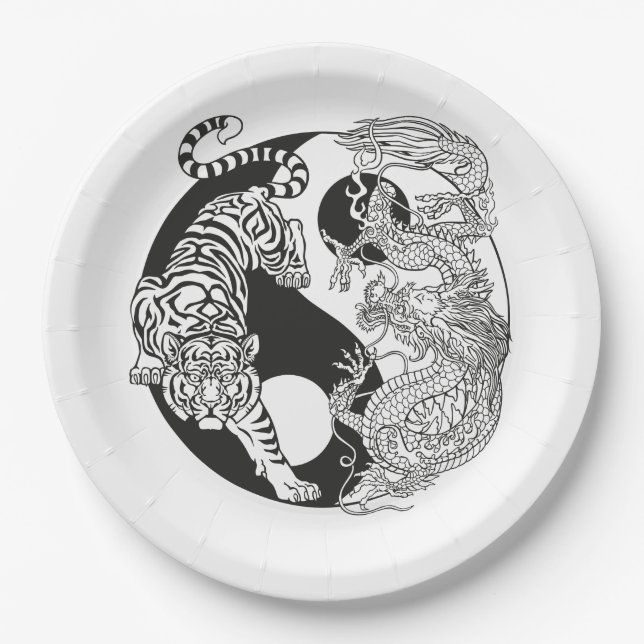 White tiger versus green dragon in the yin yang paper plate (Front)
