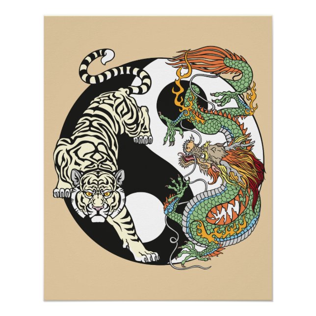 White tiger versus green dragon in the yin yang  poster (Front)