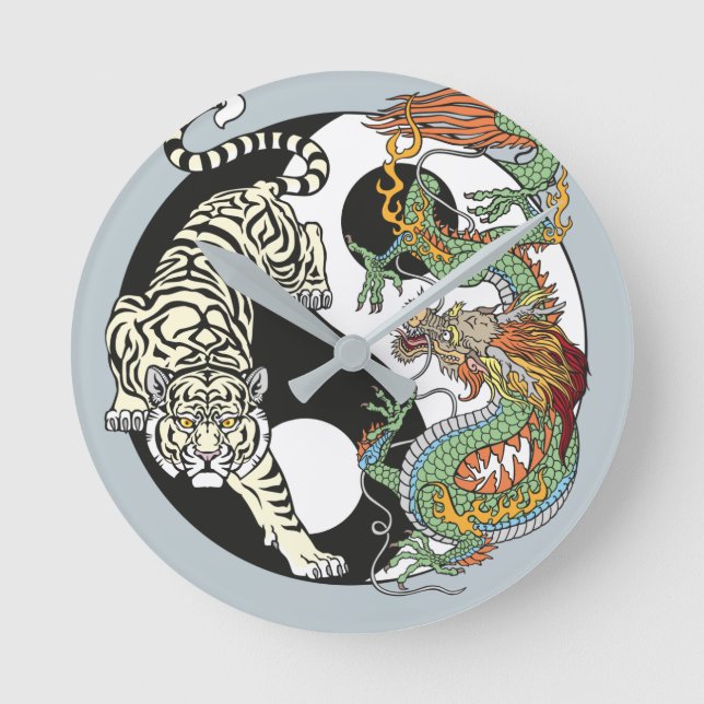 White tiger versus green dragon in the yin yang ro round clock (Front)