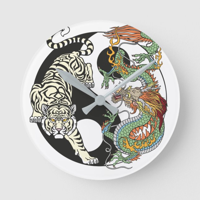 White tiger versus green dragon in the yin yang round clock (Front)