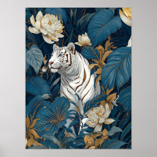 White Tiger Wall Art Print Jungle Botanical