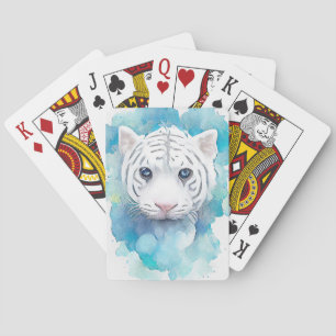 White Tiger Wild Animal Nature Watercolor Art  Playing Cards