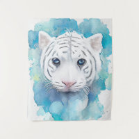 White Tiger Wild Animal Nature Watercolor Art 