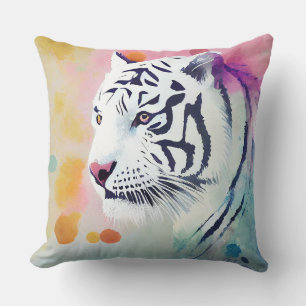 White Tiger Wild Nature Animal Colors Art Painting Cushion