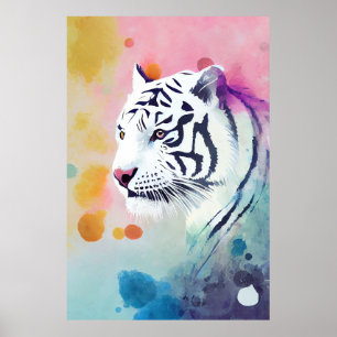 White Tiger Wild Nature Animal Colors Art Painting Poster