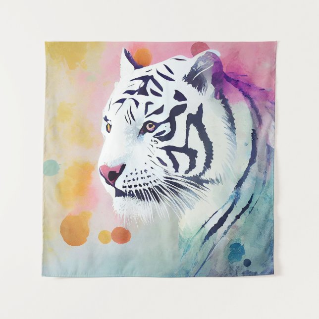 White Tiger Wild Nature Animal Colors Art Painting Tapestry (Front)