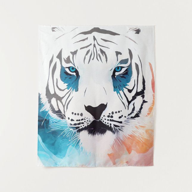 White Tiger Wild Nature Animal Colors Art Painting Tapestry (Front)