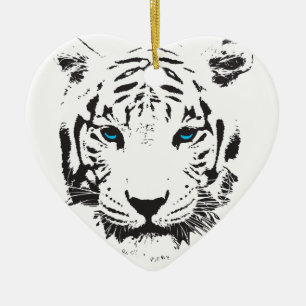 White Tiger with Blue Eyes Ceramic Ornament