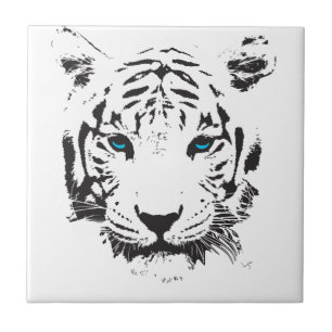 White Tiger with Blue Eyes Ceramic Tile