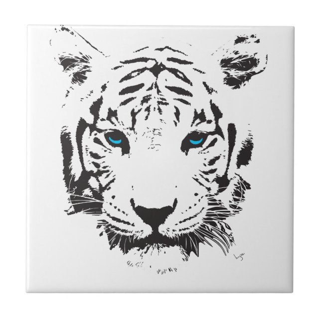 White Tiger with Blue Eyes Ceramic Tile (Front)