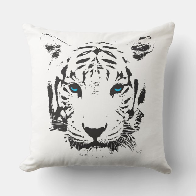 White Tiger with Blue Eyes Cool Throw Pillows (Front)