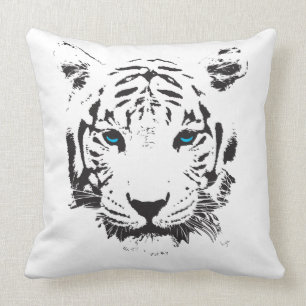 White Tiger with Blue Eyes Cool Throw Pillows